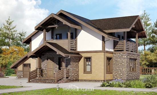 180-011-Л Проект двухэтажного дома мансардный этаж и гаражом, небольшой коттедж из поризованных блоков Емва | Проекты домов от House Expert