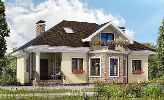 150-008-Л Проект двухэтажного дома с мансардой, бюджетный домик из теплоблока Ухта | Проекты домов от House Expert