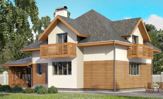 155-004-П Проект двухэтажного дома мансардой и гаражом, скромный коттедж из керамзитобетонных блоков Воркута | Проекты домов от House Expert