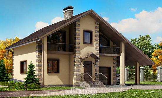 150-003-П Проект двухэтажного дома мансардный этаж и гаражом, доступный коттедж из поризованных блоков Воркута | Проекты домов от House Expert