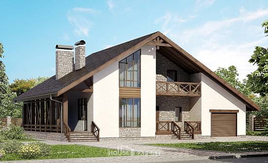 265-001-П Проект двухэтажного дома мансардный этаж и гаражом, большой домик из теплоблока Емва | Проекты домов от House Expert