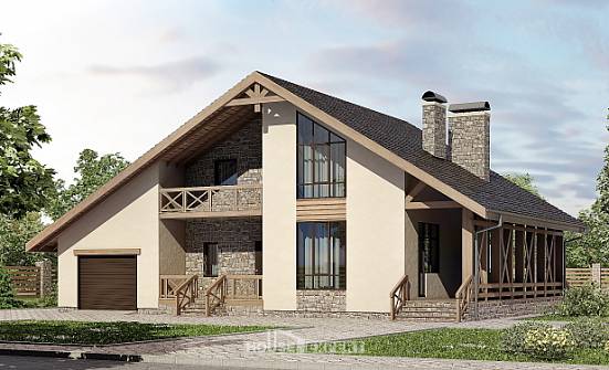 265-001-Л Проект двухэтажного дома мансардный этаж и гаражом, уютный домик из пеноблока Инта | Проекты домов от House Expert