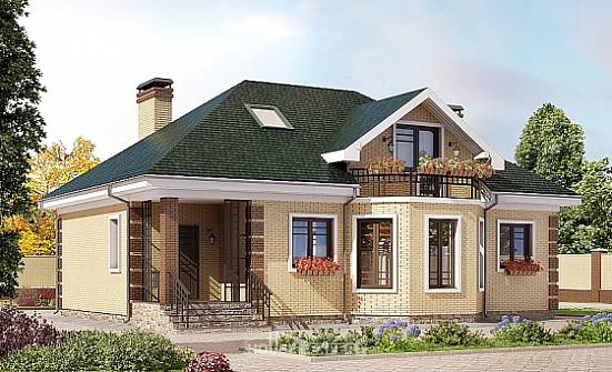 150-013-Л Проект двухэтажного дома с мансардным этажом, компактный загородный дом из кирпича Воркута | Проекты домов от House Expert