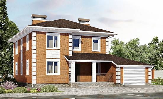 220-004-Л Проект двухэтажного дома и гаражом, красивый загородный дом из кирпича Инта | Проекты домов от House Expert