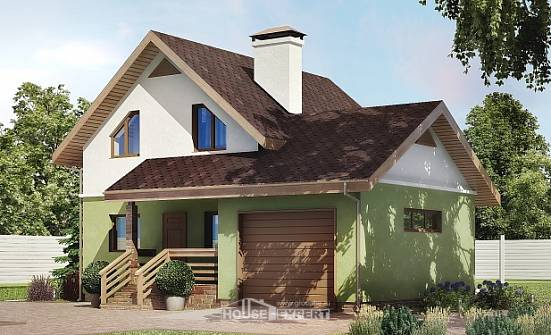 120-002-П Проект двухэтажного дома мансардой, гараж, бюджетный коттедж из газобетона Усинск | Проекты домов от House Expert