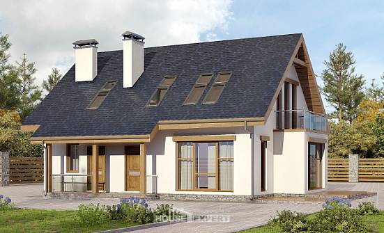 155-012-П Проект двухэтажного дома с мансардой, уютный загородный дом из теплоблока Воркута | Проекты домов от House Expert