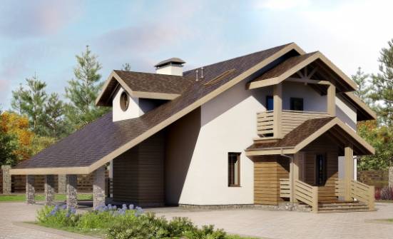 155-010-Л Проект двухэтажного дома с мансардой и гаражом, уютный коттедж из пеноблока Усинск | Проекты домов от House Expert