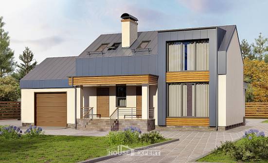 150-015-П Проект двухэтажного дома с мансардой и гаражом, недорогой коттедж из керамзитобетонных блоков Печора | Проекты домов от House Expert