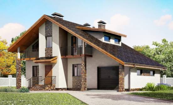 180-008-П Проект двухэтажного дома мансардный этаж и гаражом, средний дом из пеноблока Емва | Проекты домов от House Expert