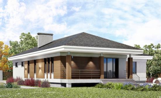 165-001-П Проект одноэтажного дома и гаражом, простой домик из теплоблока Инта | Проекты одноэтажных домов от House Expert