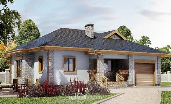 130-006-П Проект одноэтажного дома и гаражом, скромный домик из теплоблока Сосногорск | Проекты домов от House Expert