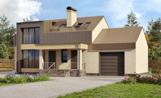 150-015-Л Проект двухэтажного дома мансардой и гаражом, скромный дом из поризованных блоков Усинск | Проекты домов от House Expert