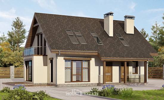 155-012-Л Проект двухэтажного дома с мансардой, классический домик из твинблока Воркута | Проекты домов от House Expert