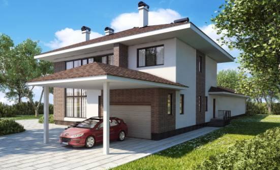 340-001-П Проект двухэтажного дома, гараж, красивый коттедж из кирпича Воркута | Проекты домов от House Expert