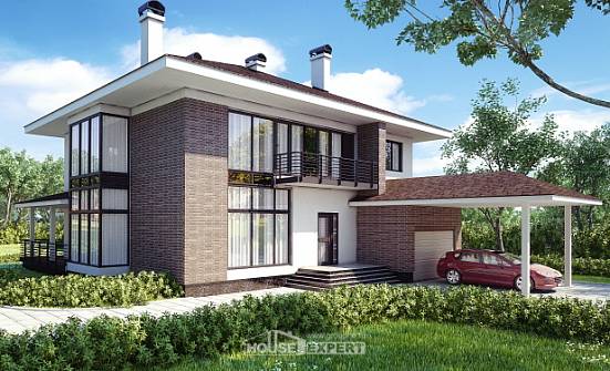340-001-П Проект двухэтажного дома, гараж, красивый коттедж из кирпича Воркута | Проекты домов от House Expert