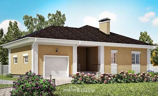 130-002-Л Проект одноэтажного дома и гаражом, скромный дом из бризолита Ухта | Проекты домов от House Expert