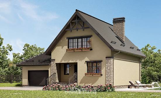 160-005-Л Проект двухэтажного дома мансардой и гаражом, скромный дом из бризолита Сыктывкар | Проекты домов от House Expert
