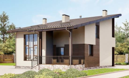 140-005-Л Проект двухэтажного дома с мансардой, доступный коттедж из блока Печора | Проекты домов от House Expert