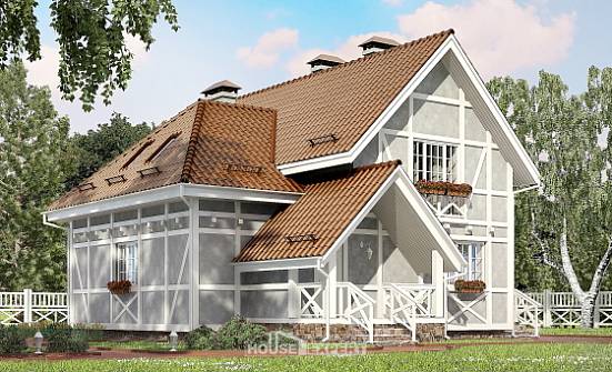 160-003-Л Проект двухэтажного дома мансардой, бюджетный домик из твинблока Усинск | Проекты домов от House Expert