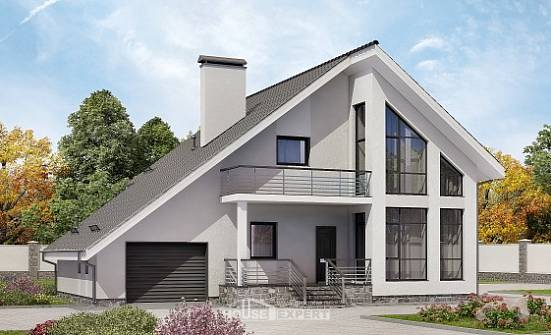 200-007-Л Проект двухэтажного дома с мансардой, гараж, красивый домик из блока Усинск | Проекты домов от House Expert