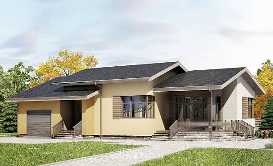 135-002-Л Проект одноэтажного дома и гаражом, компактный дом из пеноблока Инта | Проекты домов от House Expert