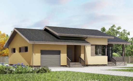135-002-Л Проект одноэтажного дома и гаражом, компактный дом из пеноблока Инта | Проекты домов от House Expert
