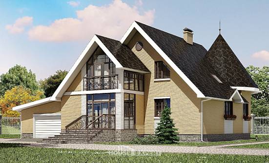 250-001-Л Проект двухэтажного дома с мансардой, гараж, простой дом из арболита Печора | Проекты домов от House Expert