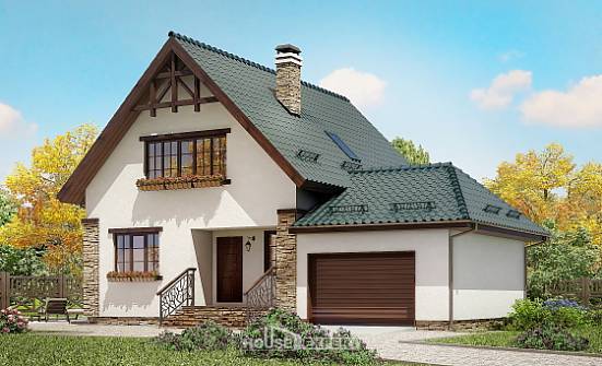160-005-П Проект двухэтажного дома с мансардным этажом, гараж, небольшой коттедж из газобетона Усинск | Проекты домов от House Expert