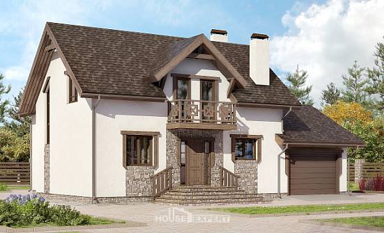180-013-П Проект двухэтажного дома с мансардой, гараж, уютный загородный дом из пеноблока Усинск | Проекты домов от House Expert