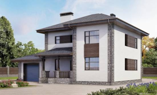 185-004-Л Проект двухэтажного дома и гаражом, простой коттедж из газосиликатных блоков Печора | Проекты домов от House Expert
