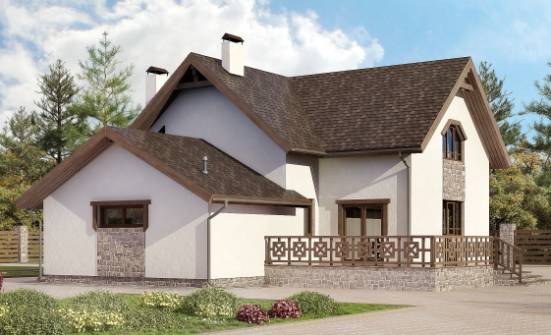 180-013-П Проект двухэтажного дома с мансардой, гараж, уютный загородный дом из пеноблока Усинск | Проекты домов от House Expert