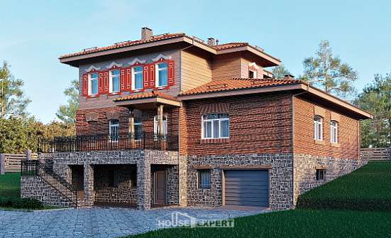 380-002-Л Проект трехэтажного дома, гараж, классический загородный дом из кирпича Ухта | Проекты домов от House Expert