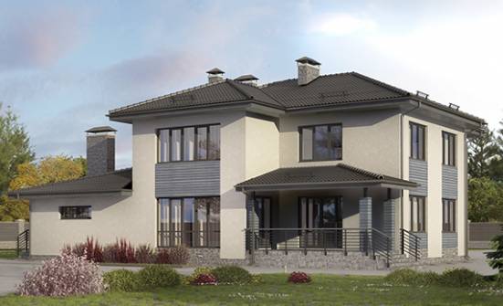 340-005-П Проект двухэтажного дома, гараж, просторный коттедж из блока Усинск | Проекты домов от House Expert