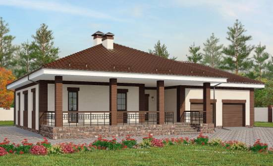 160-015-П Проект одноэтажного дома и гаражом, доступный коттедж из арболита Усинск | Проекты одноэтажных домов от House Expert
