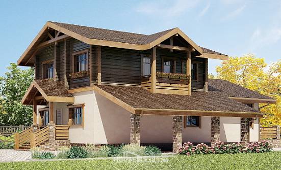 170-004-П Проект двухэтажного дома с мансардой, гараж, бюджетный коттедж из бризолита из дерева Сыктывкар | Проекты домов от House Expert