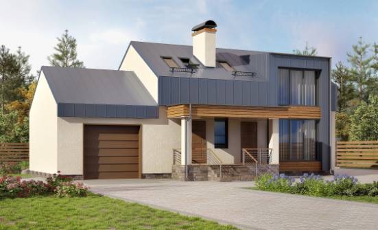 150-015-П Проект двухэтажного дома с мансардой и гаражом, красивый домик из бризолита Инта | Проекты домов от House Expert