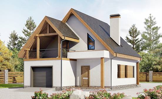 120-005-П Проект двухэтажного дома мансардный этаж и гаражом, небольшой коттедж из пеноблока Инта | Проекты домов от House Expert