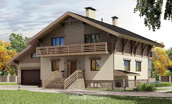 420-001-Л Проект трехэтажного дома мансардой и гаражом, огромный домик из кирпича Усинск | Проекты домов от House Expert