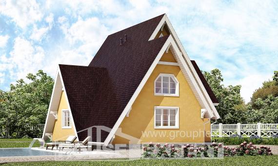 155-008-П Проект двухэтажного дома с мансардным этажом, бюджетный домик из бревен Емва, House Expert