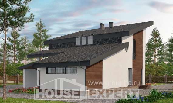230-001-П Проект двухэтажного дома с мансардой, уютный коттедж из кирпича Воркута, House Expert