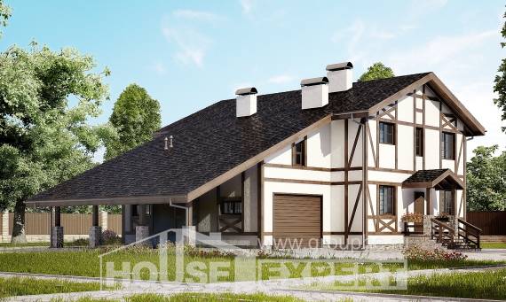 250-002-Л Проект двухэтажного дома мансардный этаж и гаражом, красивый домик из кирпича Инта, House Expert