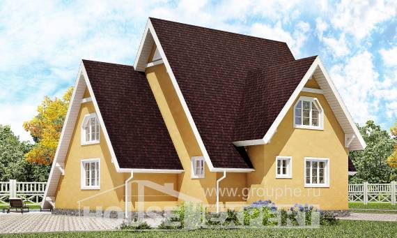 155-008-П Проект двухэтажного дома с мансардным этажом, бюджетный загородный дом из дерева Емва, House Expert