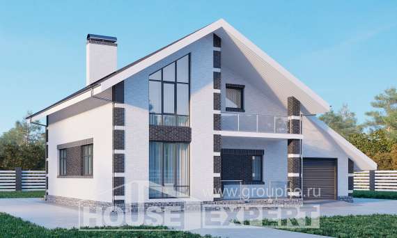 190-008-П Проект двухэтажного дома мансардой, гараж, просторный дом из газобетона Усинск, House Expert