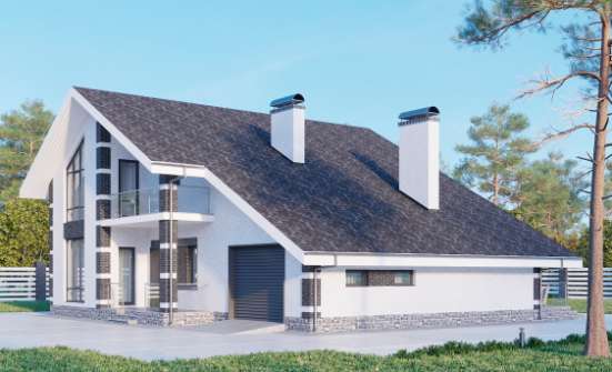190-008-П Проект двухэтажного дома с мансардой и гаражом, простой дом из поризованных блоков Сосногорск | Проекты домов от House Expert