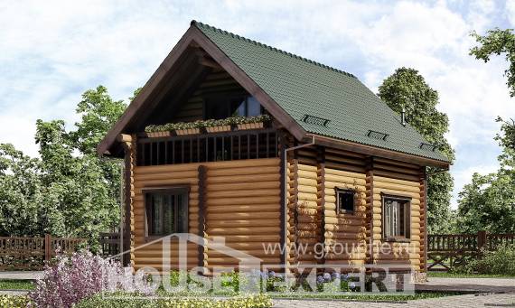 080-003-П Проект двухэтажного дома с мансардным этажом, скромный домик из бревен Сосногорск, House Expert