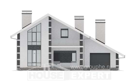 190-008-П Проект двухэтажного дома с мансардным этажом, гараж, красивый домик из теплоблока Сыктывкар, House Expert