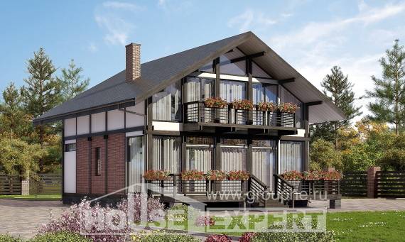 170-007-П Проект двухэтажного дома мансардный этаж, бюджетный загородный дом из бревен Ухта, House Expert