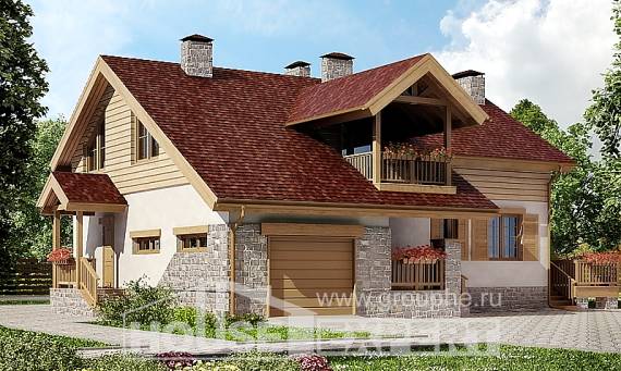 165-002-П Проект двухэтажного дома с мансардным этажом и гаражом, недорогой дом из теплоблока Воркута, House Expert
