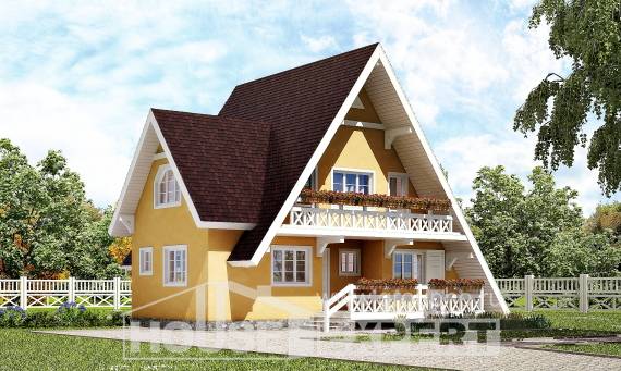155-008-П Проект двухэтажного дома с мансардным этажом, небольшой коттедж из бревен Печора, House Expert
