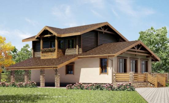 170-004-П Проект двухэтажного дома мансардой, гараж, бюджетный домик из поризованных блоков из бревен Емва | Проекты домов от House Expert
